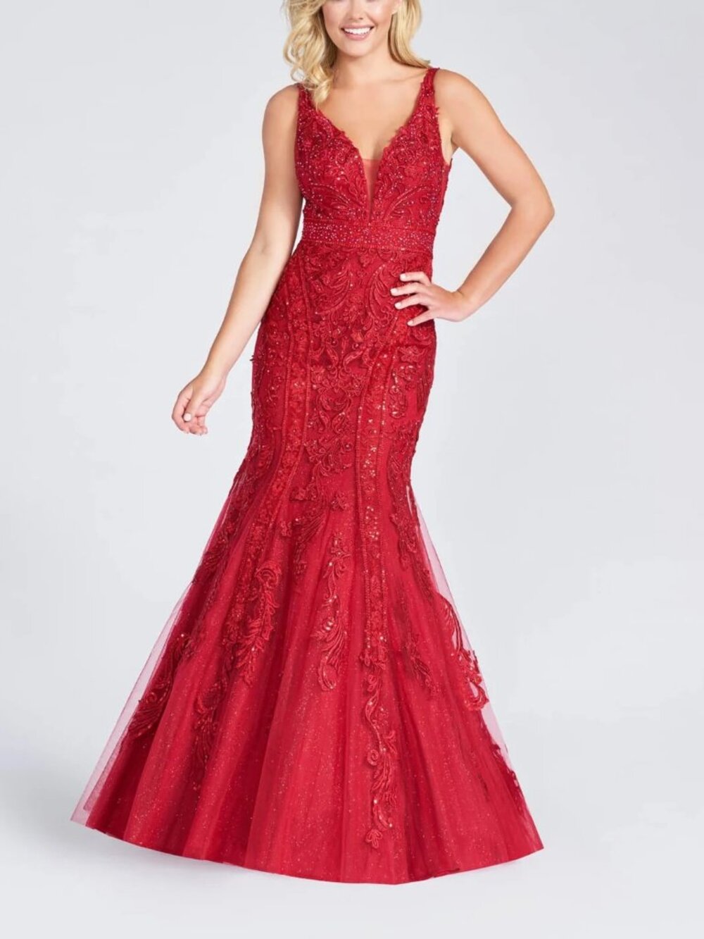 Ellie Wilde EW122034 Beaded Sparkle Tulle Mermaid Dress Size 6 NWT Dark Red
